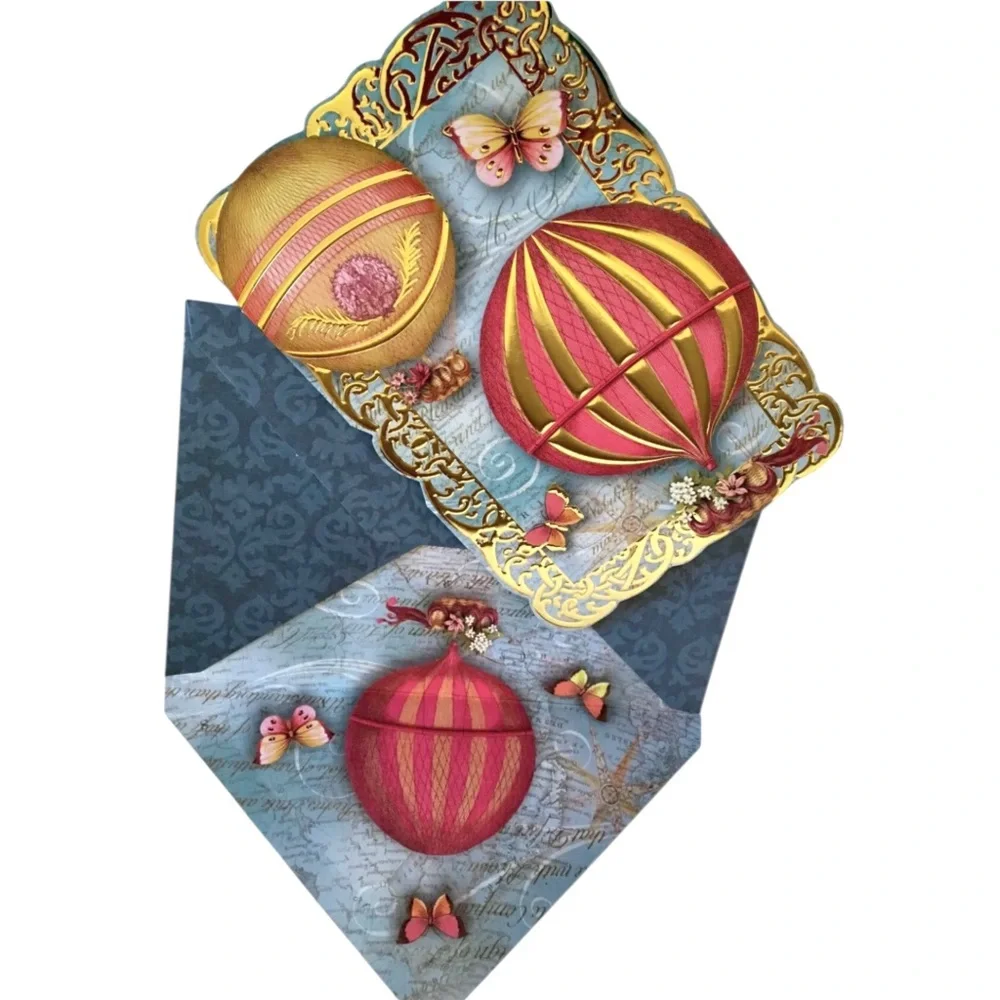 Punch Studio Single Embellished Die-Cut Fancy Cards ~ Hot Air Balloon (61530)